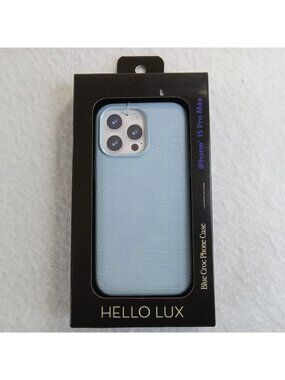 HELLO LUX Blue Croc Faux Leather Phone Case for iPhone 15 Pro Max